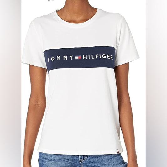 Tommy Hilfiger White T-Shirt with Navy Logo sz small