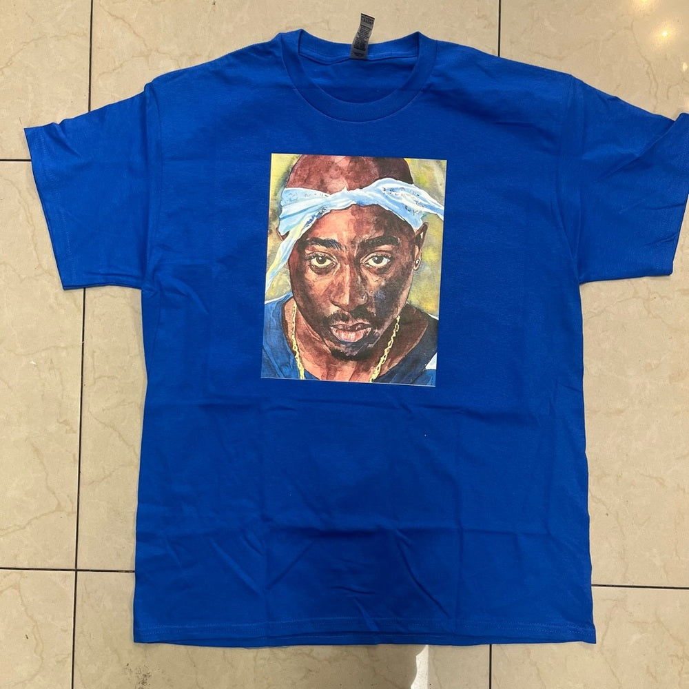 2pac face graphic Men's T-Shirt in royal blue