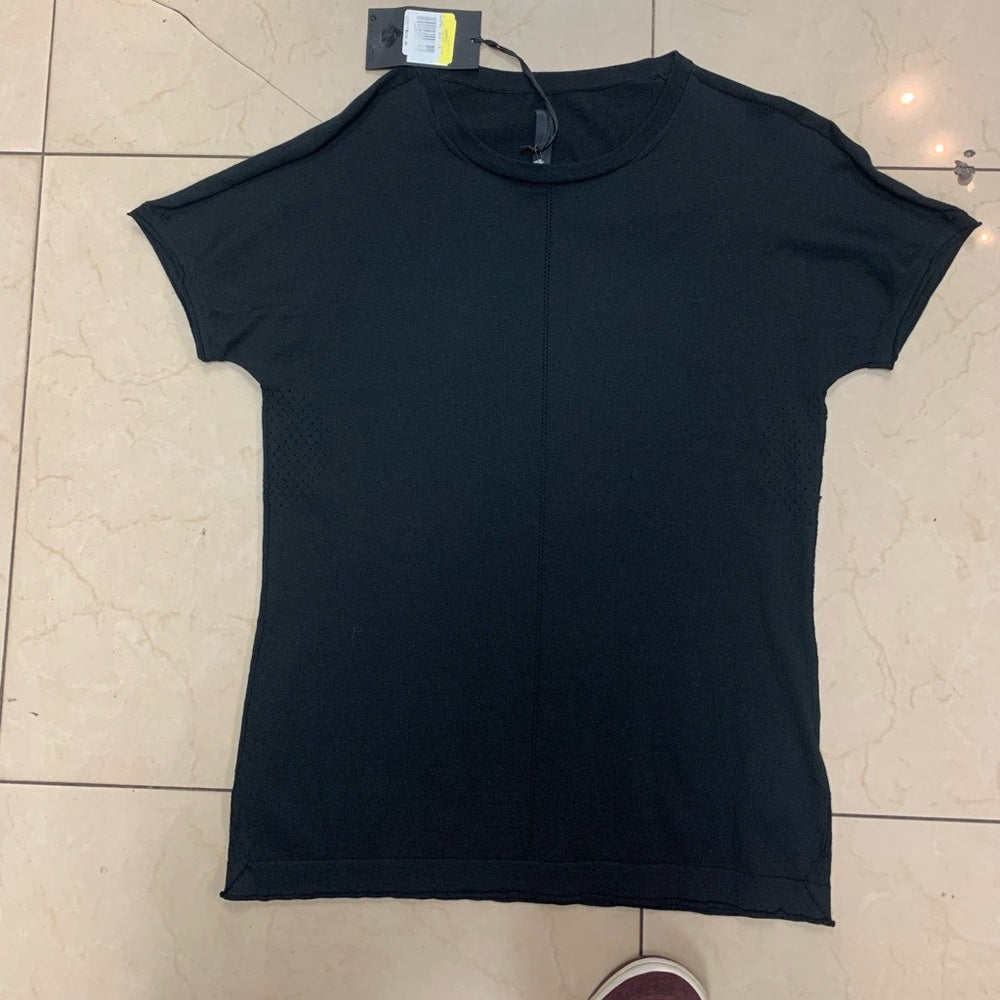 Nike ESC Short Sleeve Knit Top Women's Large CW3749-100 Made In Italy black