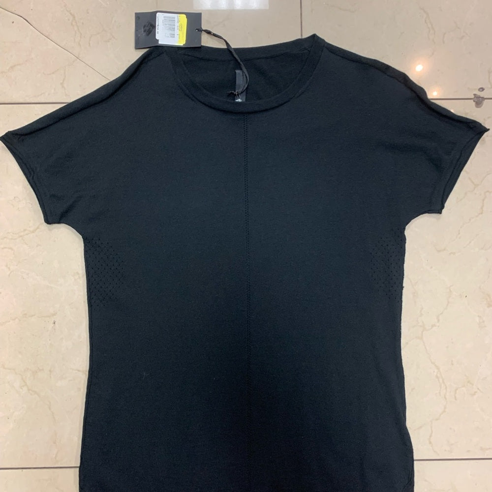 Nike ESC Short Sleeve Knit Top Women's Large CW3749-100 Made In Italy black