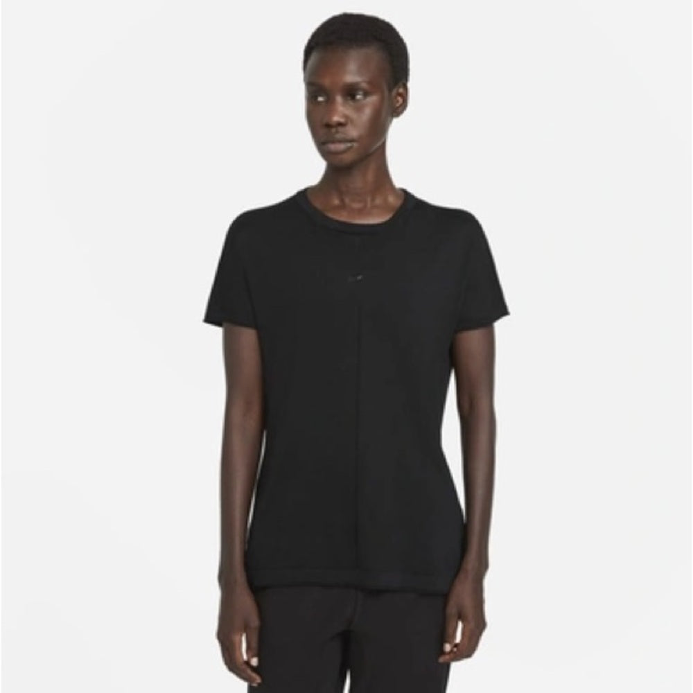 Nike ESC Short Sleeve Knit Top Women's Large CW3749-100 Made In Italy black