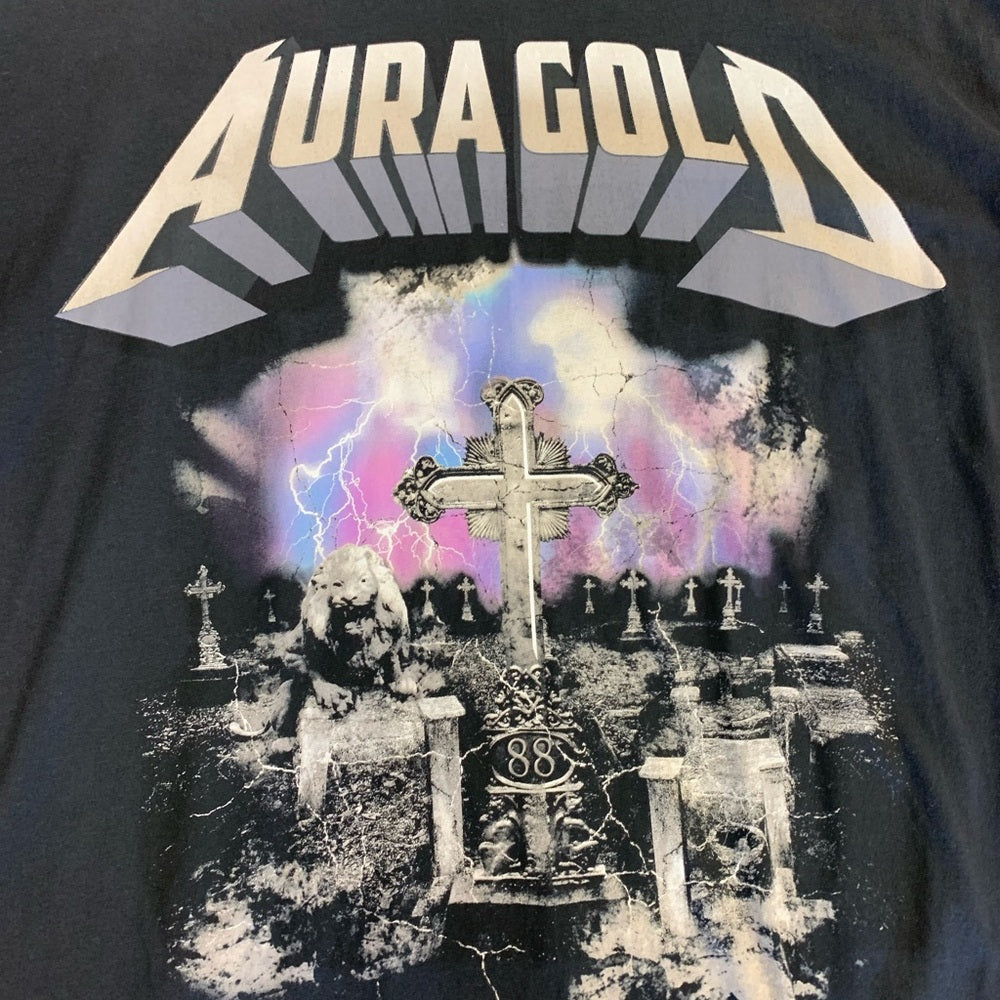 Black Graphic aura gold T-Shirt for Men Sz 2xl