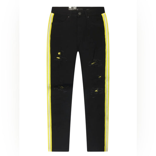 Sz Various black denim jeans yellow stripe