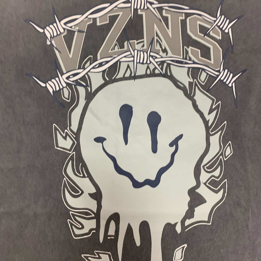 Gray acid wash blue Graphic T-Shirt with Smiley Design