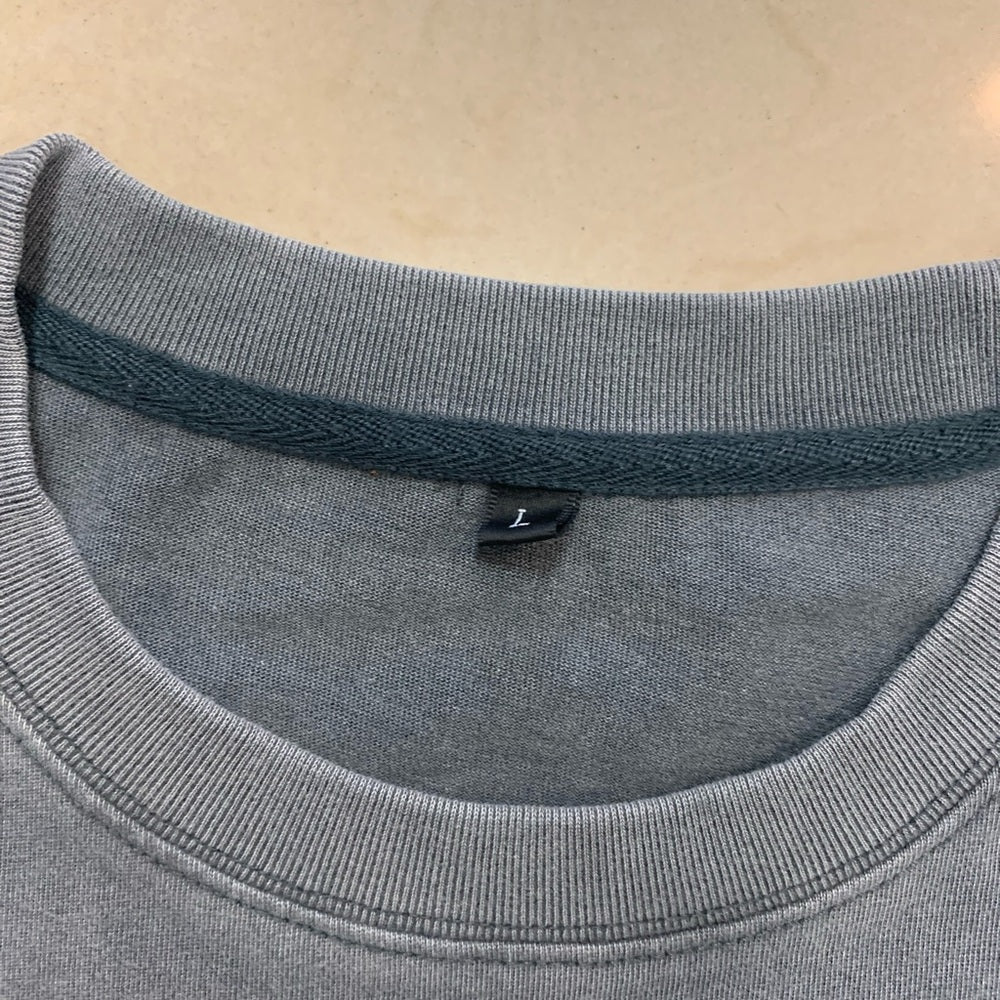 Gray acid wash blue Graphic T-Shirt with Smiley Design