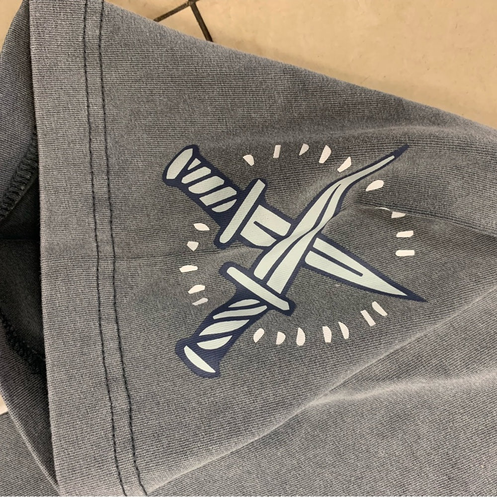 Gray acid wash blue Graphic T-Shirt with Smiley Design