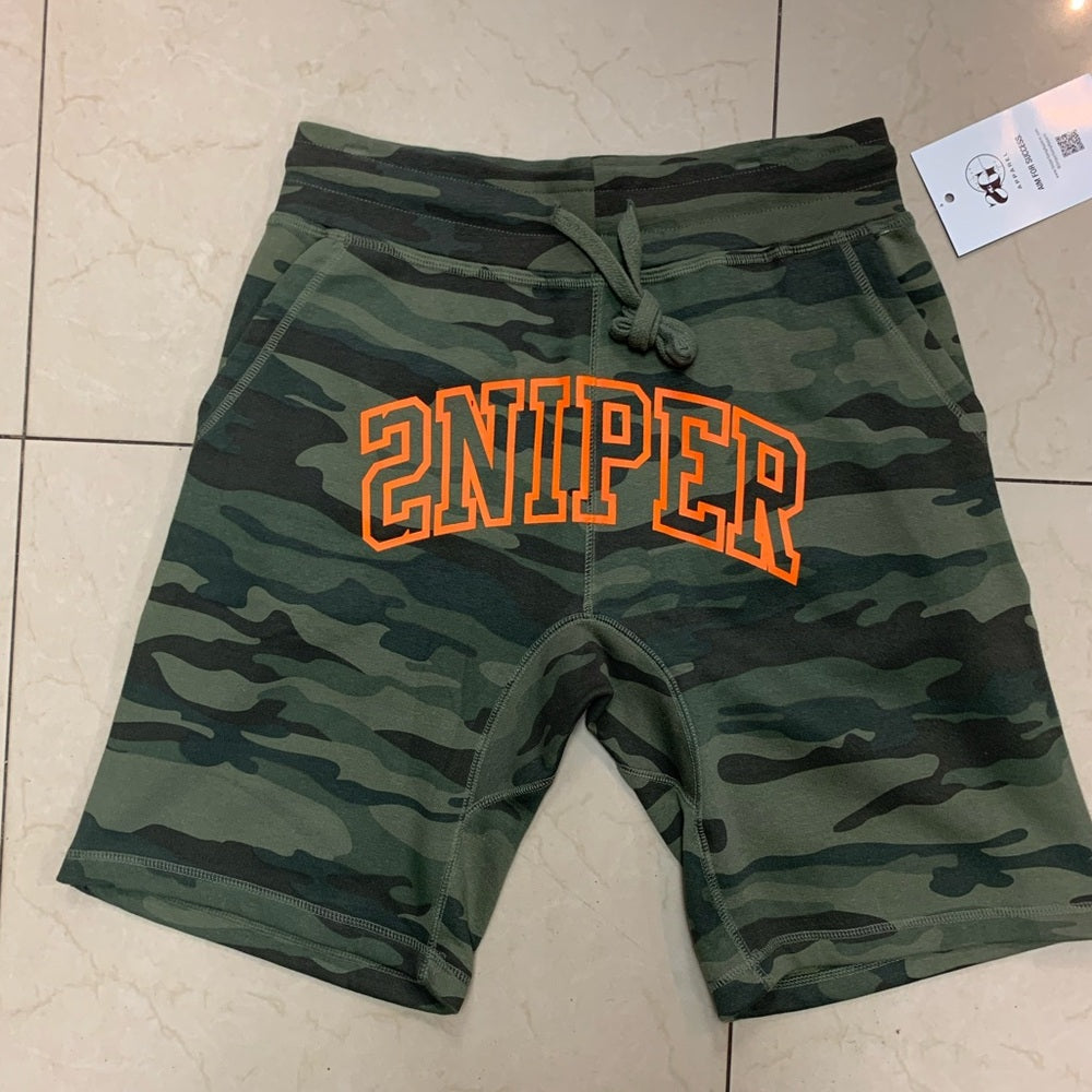 Sz Various Camouflage Sniper Shorts with Orange Lettering