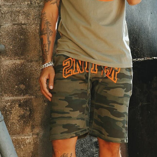 Sz Various Camouflage Sniper Shorts with Orange Lettering