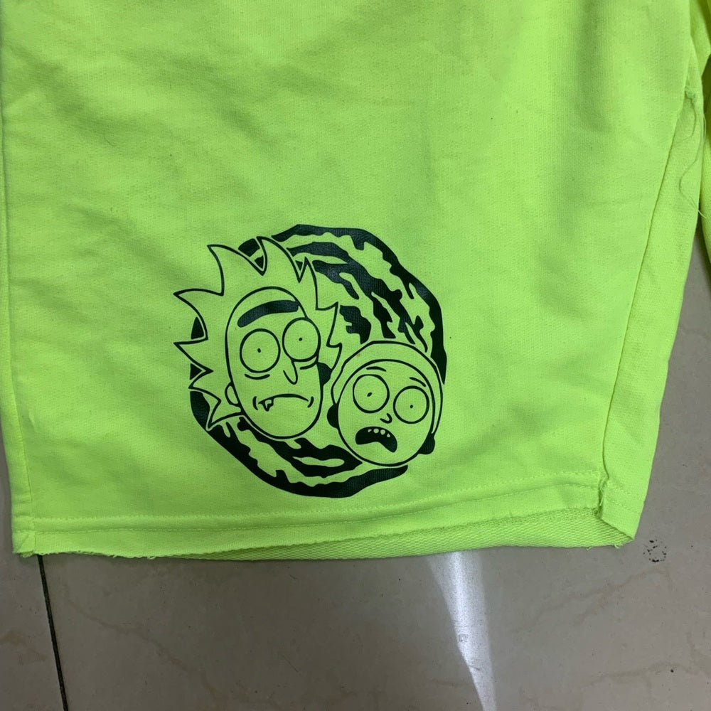 Neon Green Graphic Shorts Rick and morty