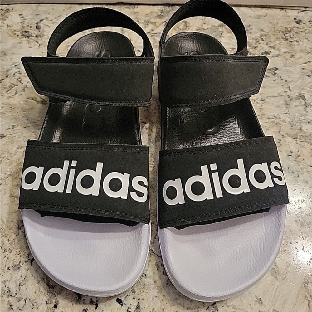 Adidas Women's Adilette Women's Strappy Sandals Black/White Size 7