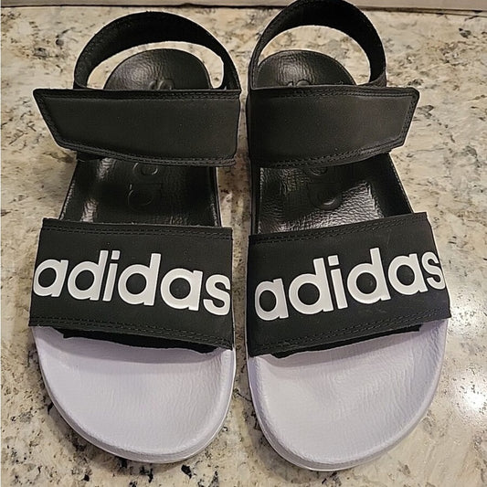 Adidas Women's Adilette Women's Strappy Sandals Black/White Size 7