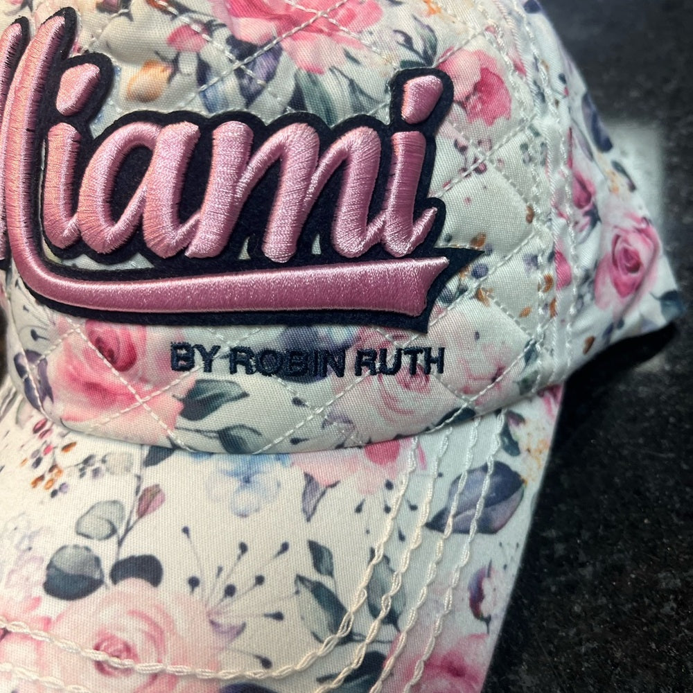 Robin Ruth Miami Embroidered Floral Cap - Pink and White