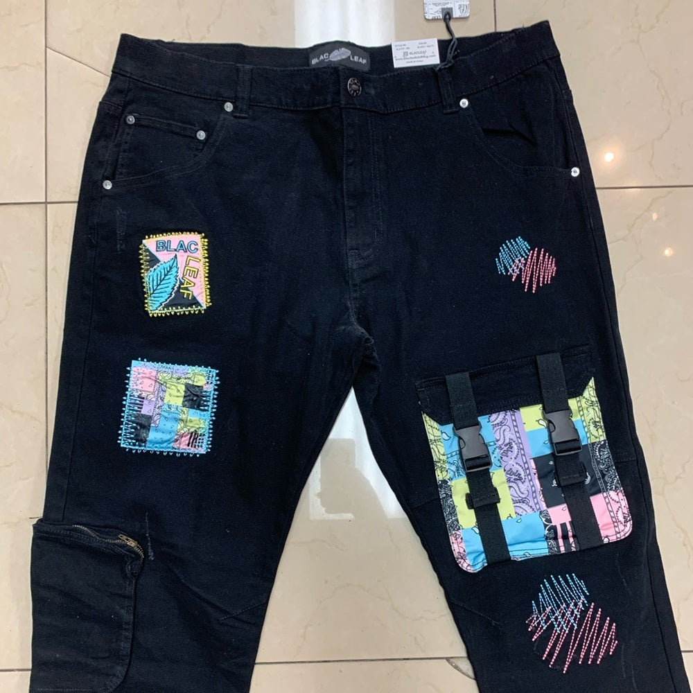 Blac Leaf  Jeans with Colorful Patches Sz 40/32