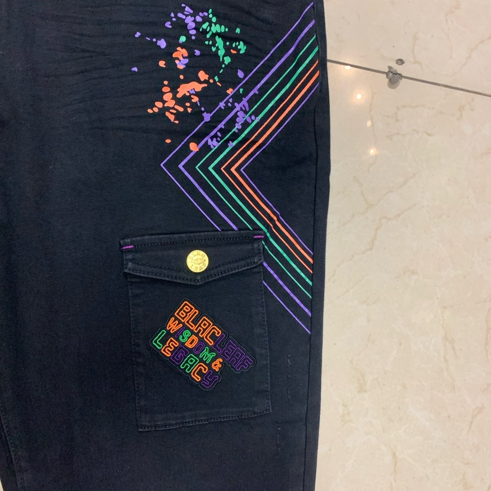 Blac Leaf  Jeans with Colorful Patches Sz 42/32