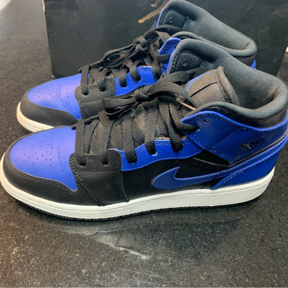 Men's Black and Blue Jordan 1 mid Sneakers