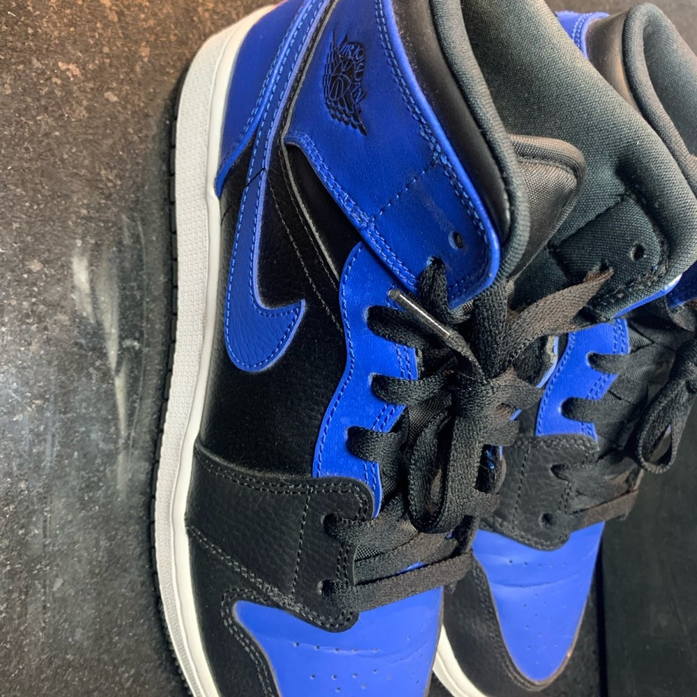 Men's Black and Blue Jordan 1 mid Sneakers
