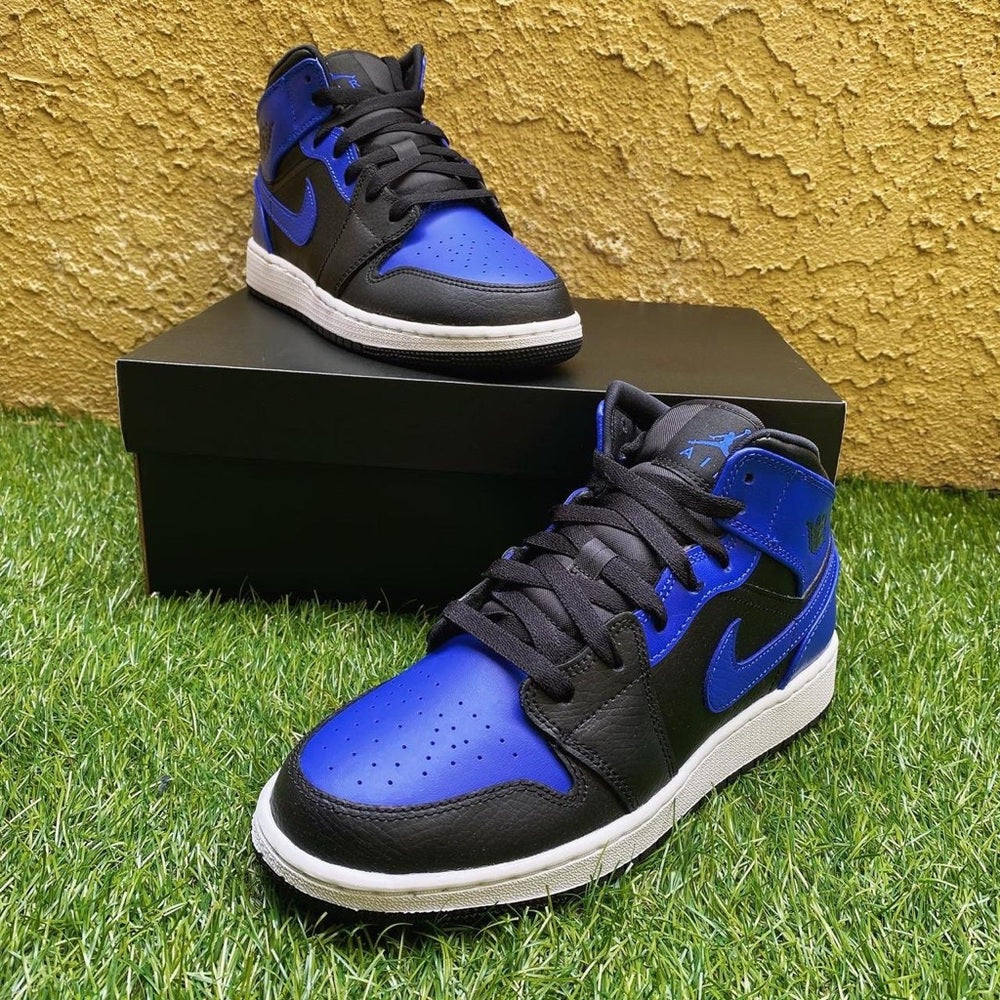 Men's Black and Blue Jordan 1 mid Sneakers
