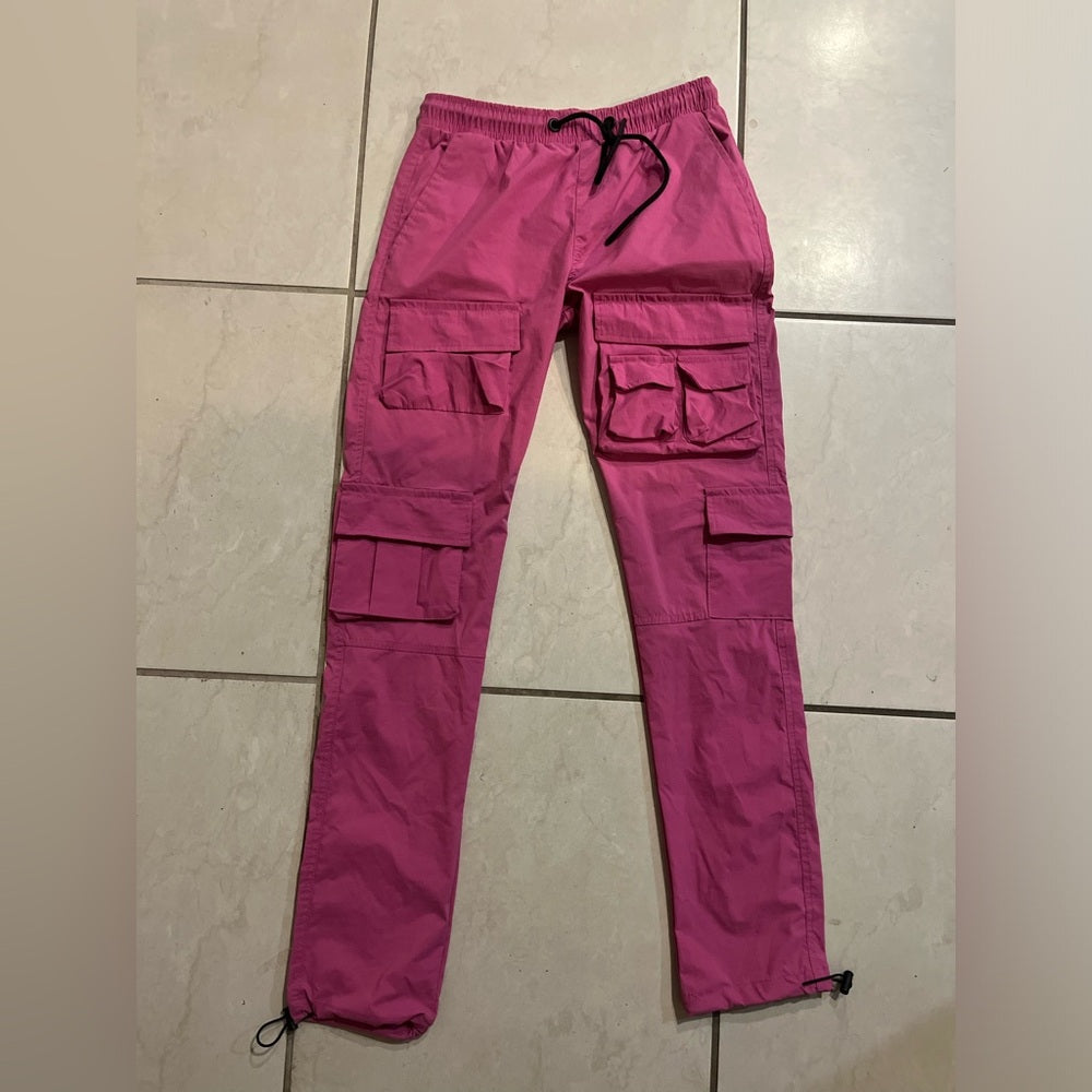 Pink Cargo Pants with Drawstring