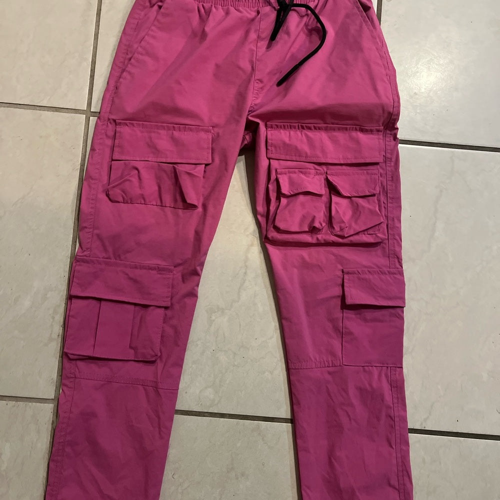 Pink Cargo Pants with Drawstring