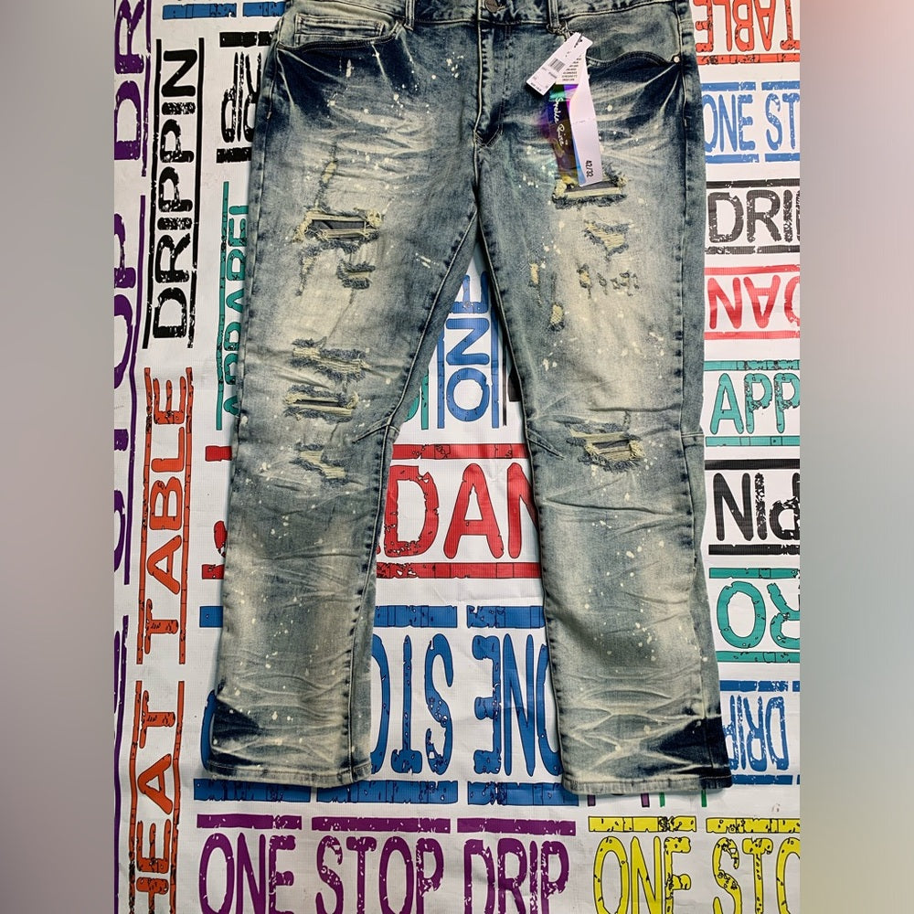 Men's Distressed Blue Jeans Sz 42/32 smoke rise