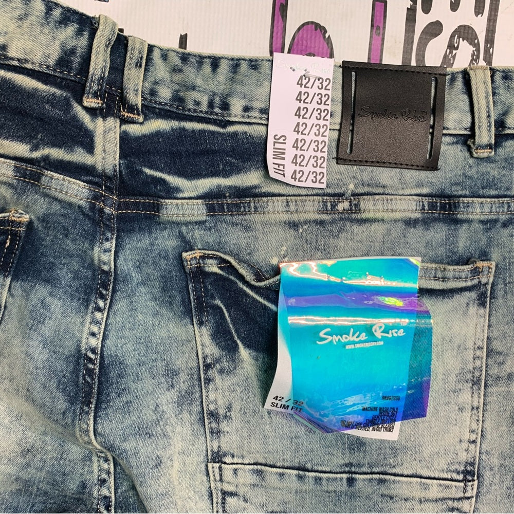 Men's Distressed Blue Jeans Sz 42/32 smoke rise