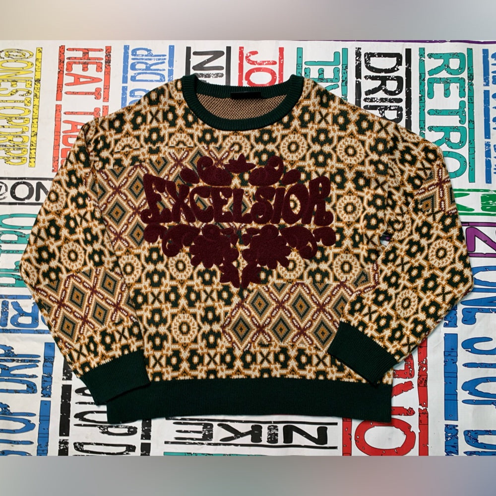 Smoke rise Sz 2xl Patterned Sweater with Green Accents