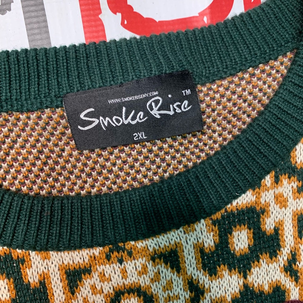 Smoke rise Sz 2xl Patterned Sweater with Green Accents