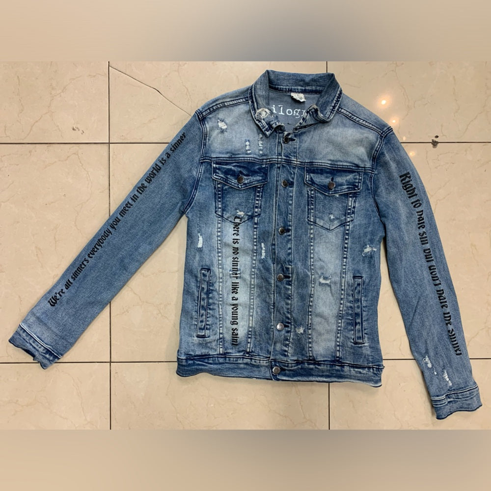 Graphic Denim Jacket with Eye Design Sz medium