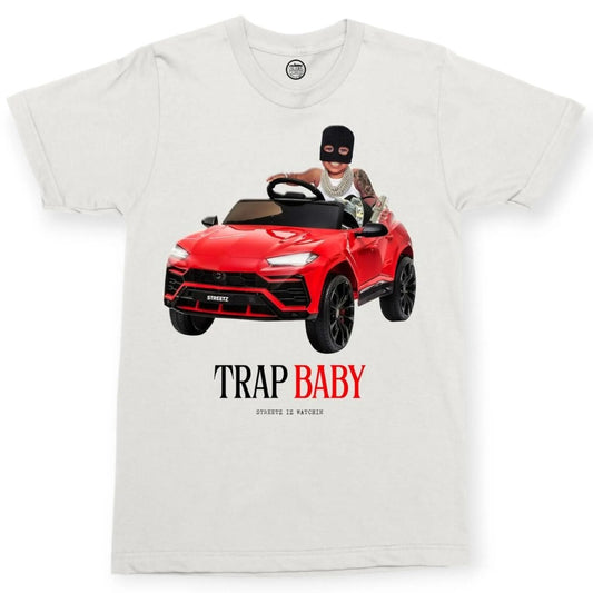 White T-Shirt with Red Car Graphic trap baby Sz 2 xl