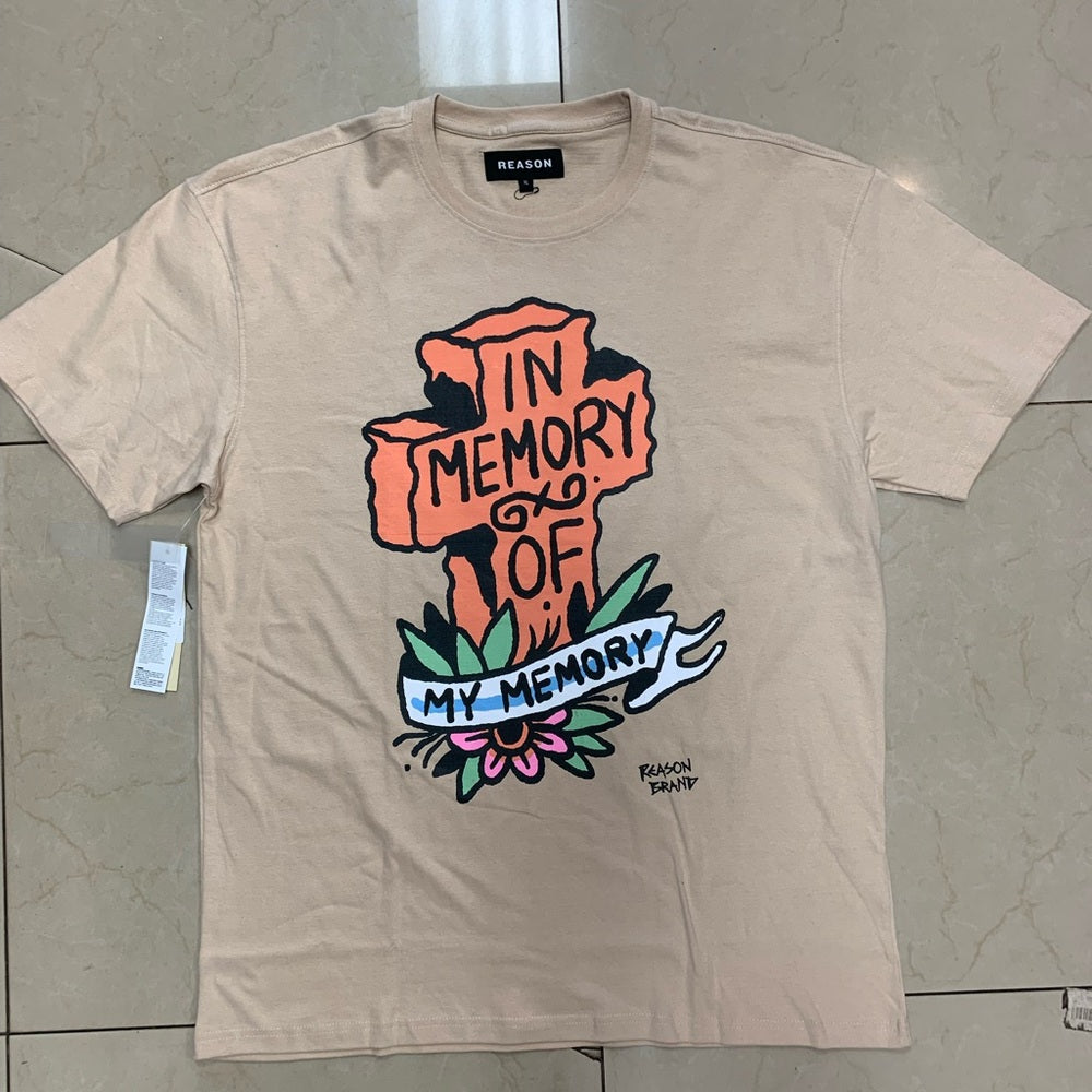 Reason Tan Short Sleeve Tee with Graphic Design Sz Various