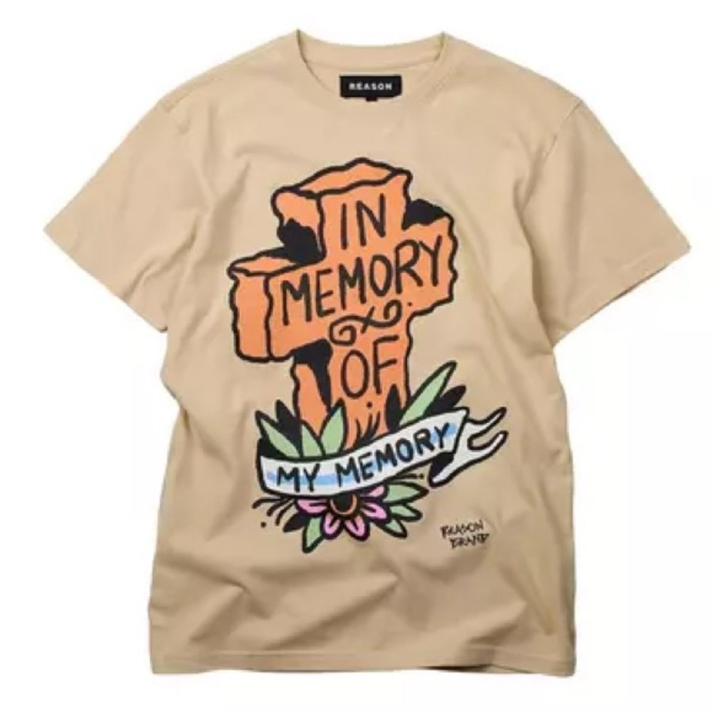 Reason Tan Short Sleeve Tee with Graphic Design Sz Various