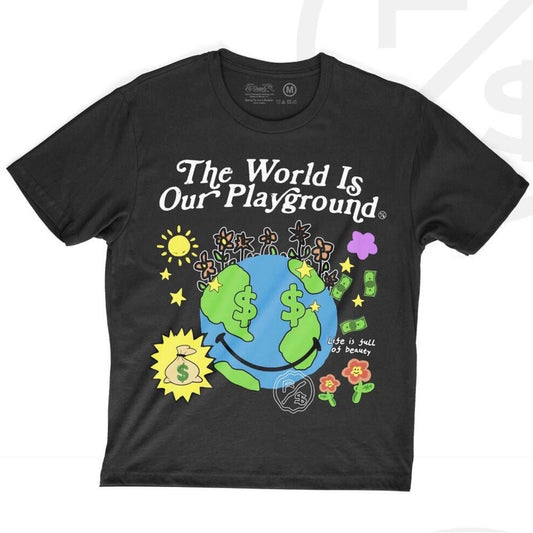 Black Graphic T-Shirt with Colorful Design Sz various