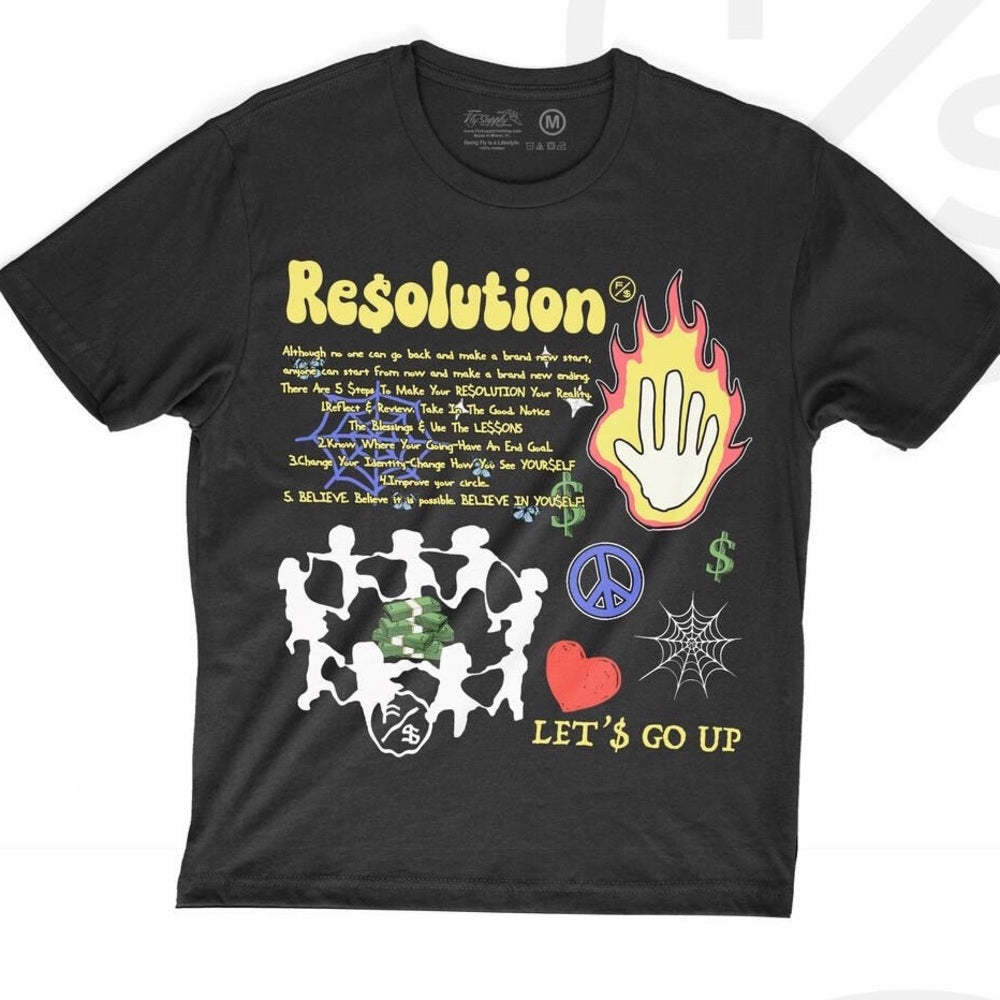 Resolution Black Short Sleeve Tee with Vibrant Graphics