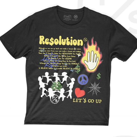 Resolution Black Short Sleeve Tee with Vibrant Graphics