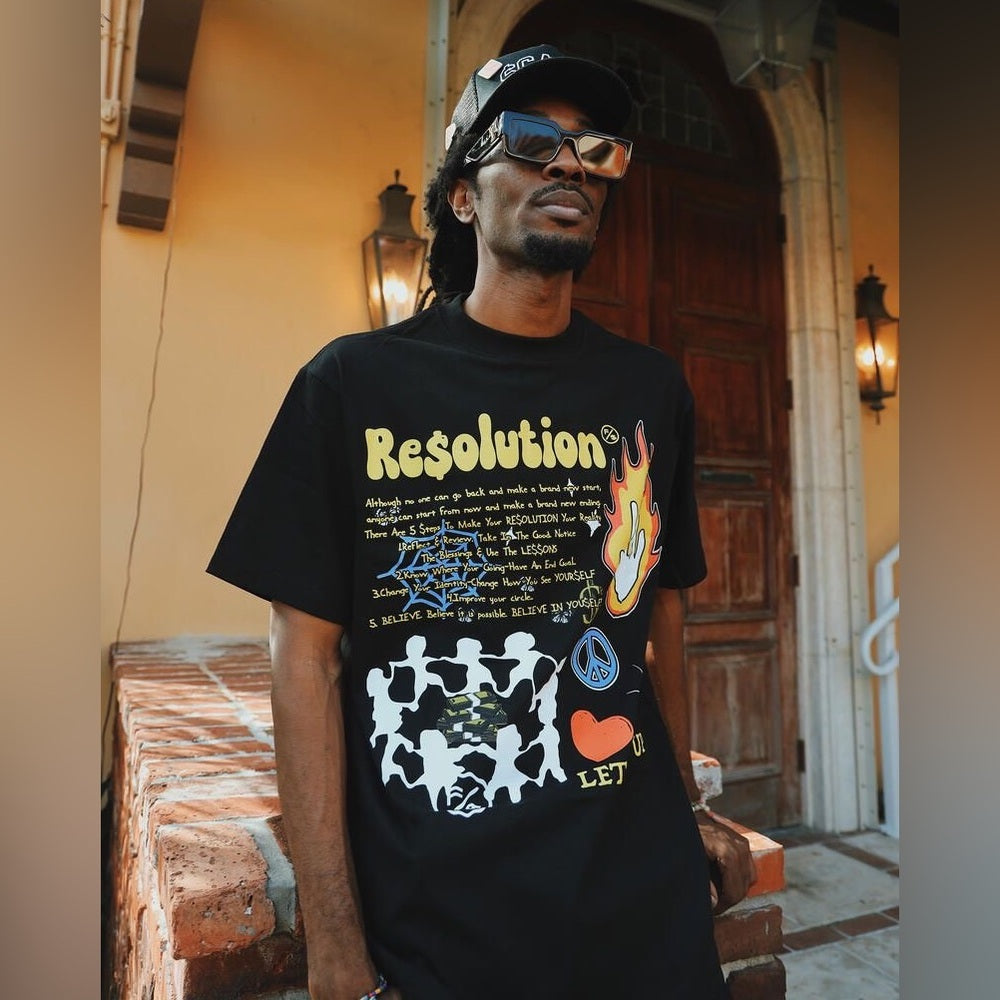 Resolution Black Short Sleeve Tee with Vibrant Graphics