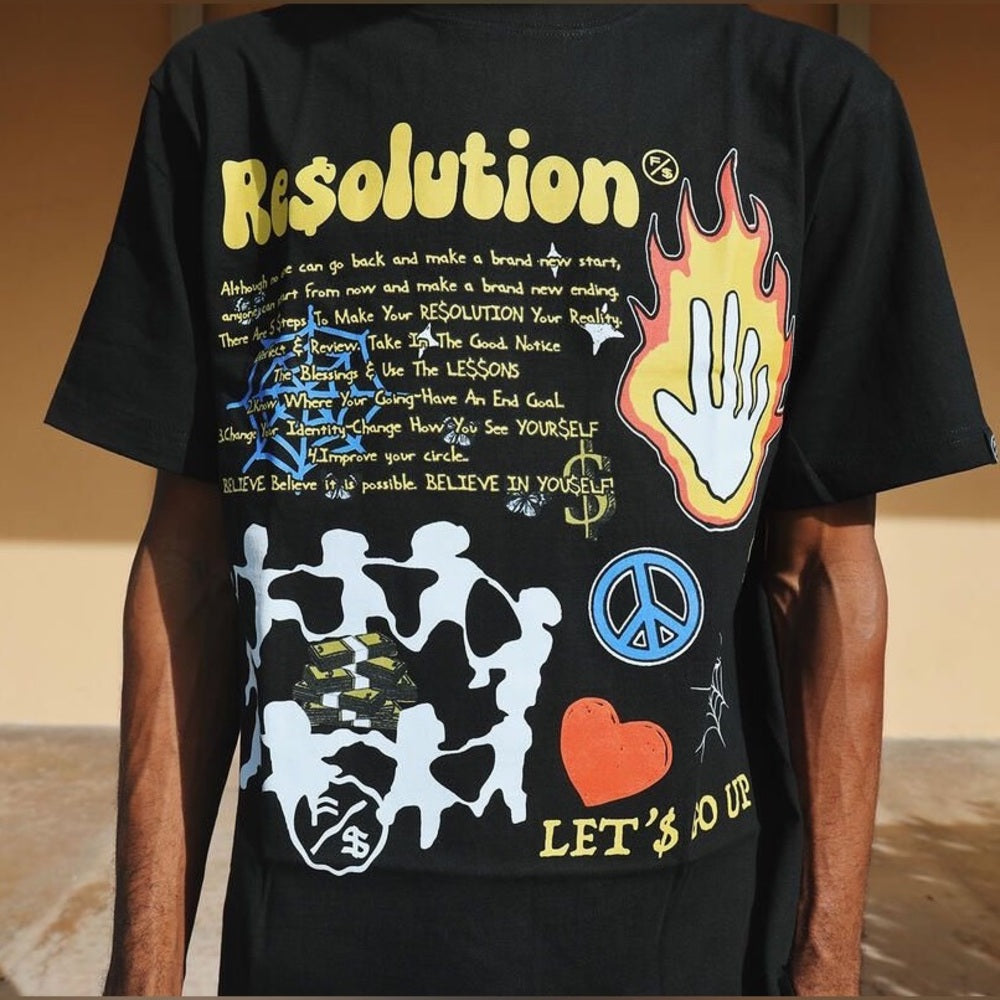 Resolution Black Short Sleeve Tee with Vibrant Graphics
