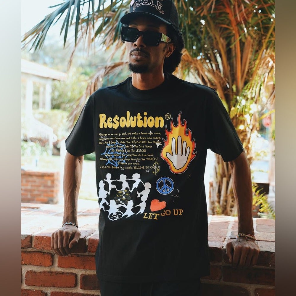 Resolution Black Short Sleeve Tee with Vibrant Graphics
