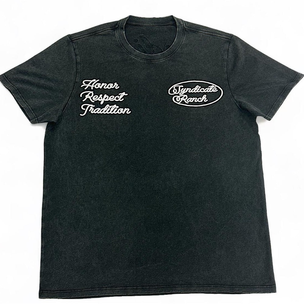 Black Men's T-Shirt Syndicate embroidery western graphic tee Sz various black