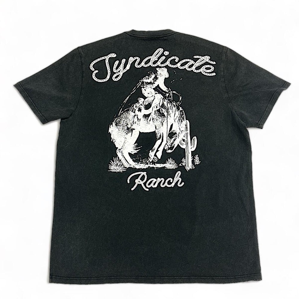 Black Men's T-Shirt Syndicate embroidery western graphic tee Sz various black