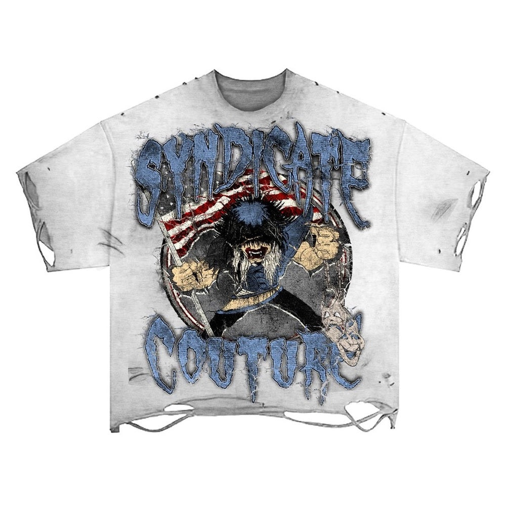 Syndicate Couture Distressed crop Graphic Tee SZ various
