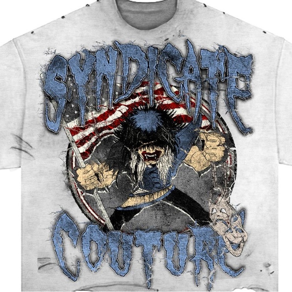 Syndicate Couture Distressed crop Graphic Tee SZ various
