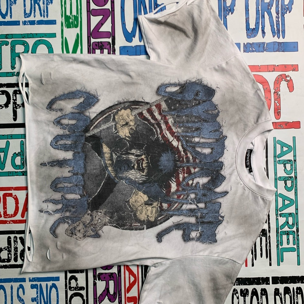 Syndicate Couture Distressed crop Graphic Tee SZ various