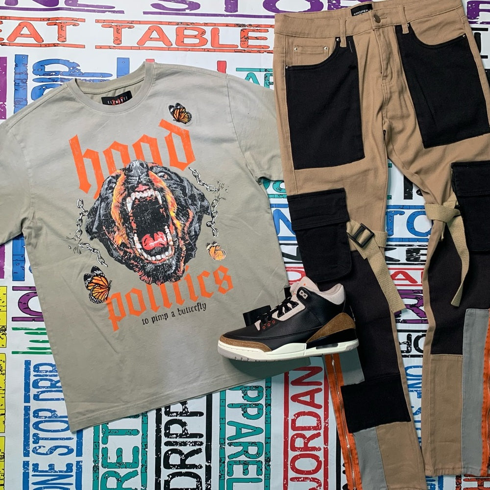 Graphic T-Shirt - Beige hood politics Sz various