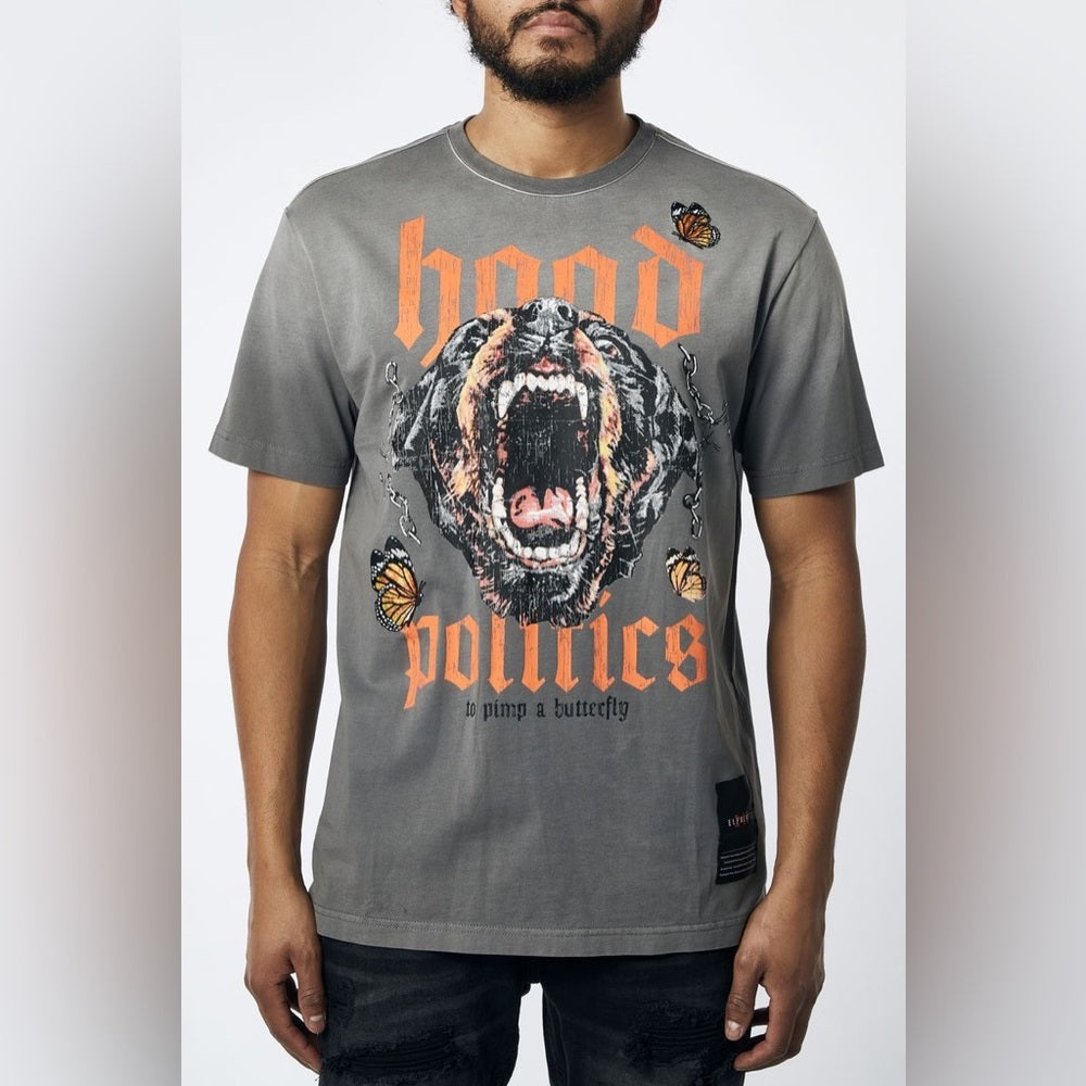 Gray Graphic Tee with Tiger Print