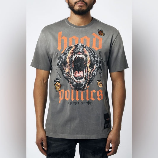 Gray Graphic Tee with Tiger Print