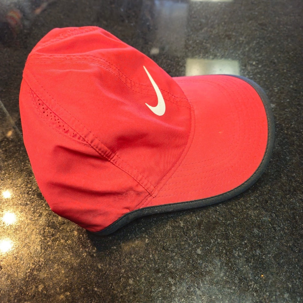 Nike dri fit Red Sports Cap with White Swoosh