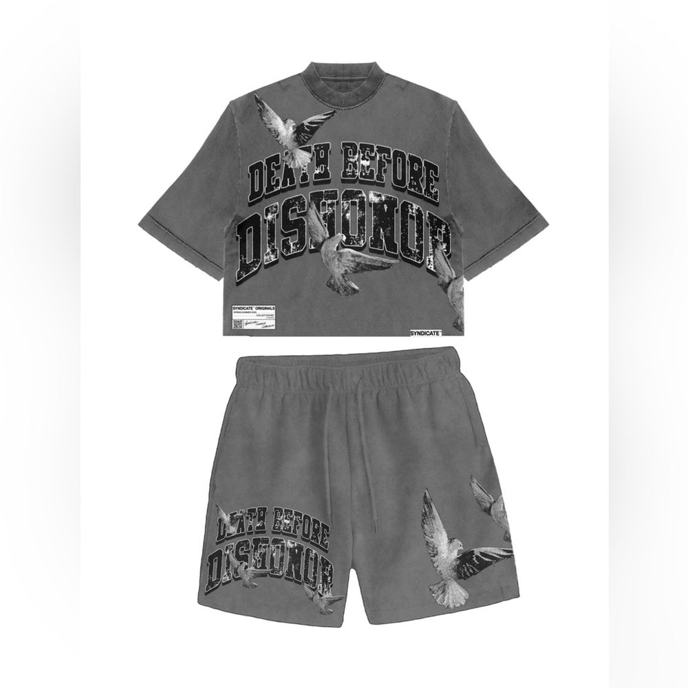 Gray Graphic T-Shirt and Shorts Set death before dishonor Sz various