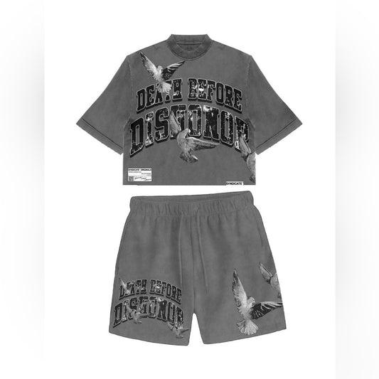 Gray Graphic T-Shirt and Shorts Set death before dishonor Sz various