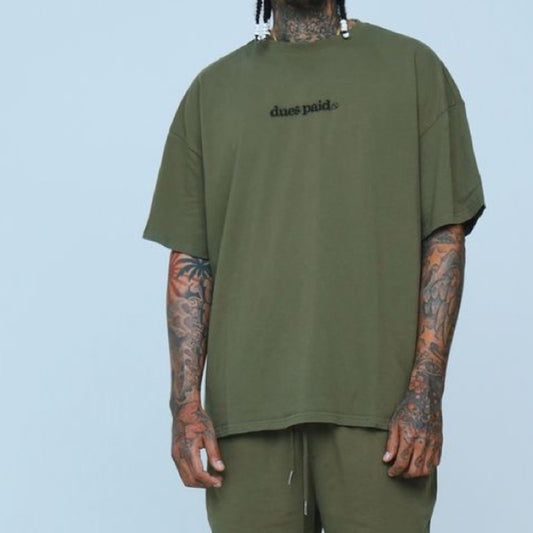 Olive Green Men's Shirt dues paid tee Sz various