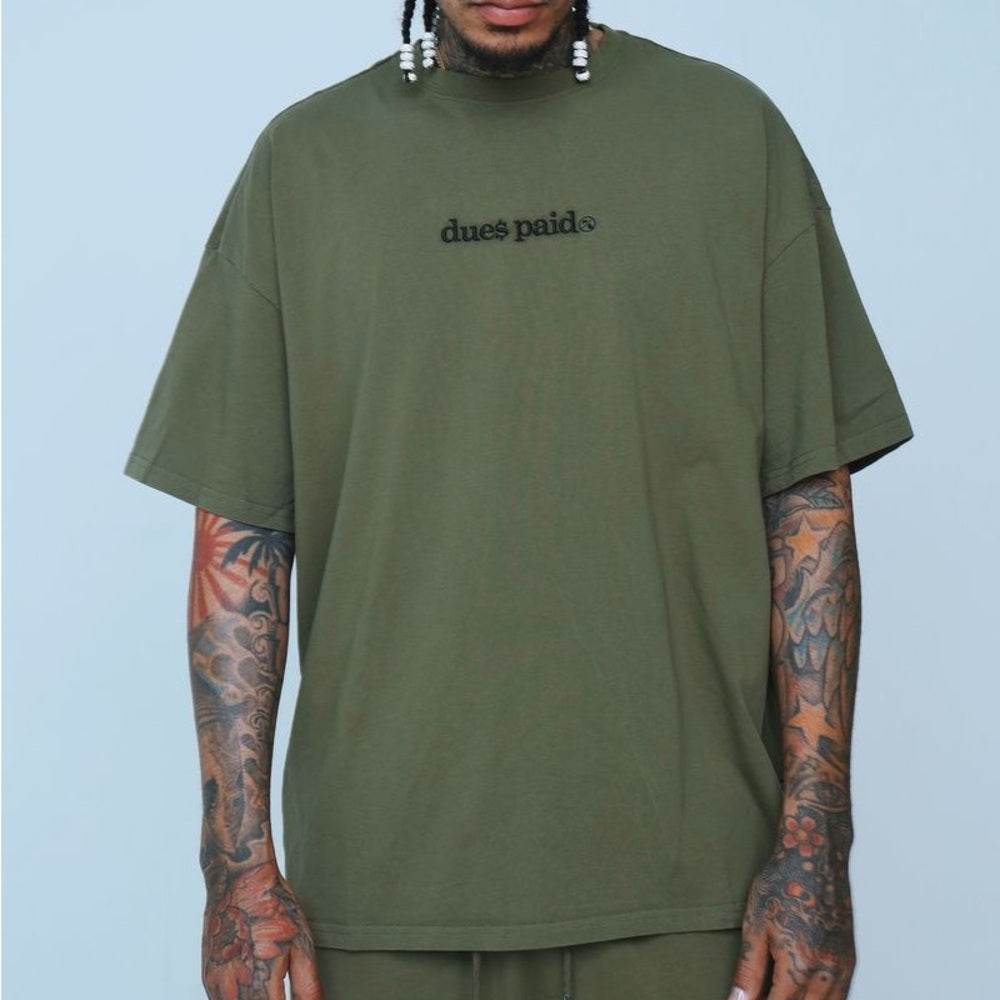 Olive Green Men's Shirt dues paid tee Sz various